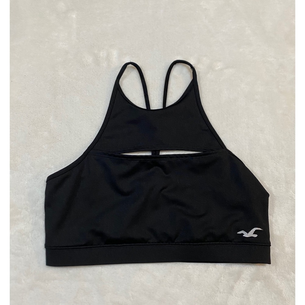 Hollister Womens Black High Neck Cutout Sports Bra Size M Racerback Activewear